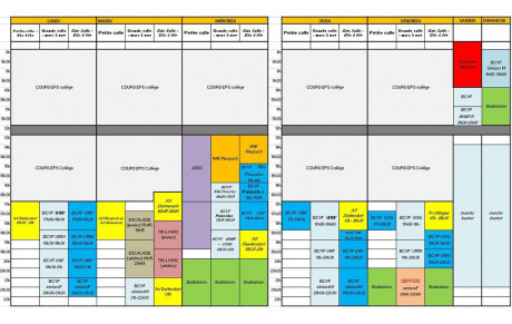 Horaires des entrainements / Gymnase