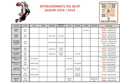 Horaires des entrainements